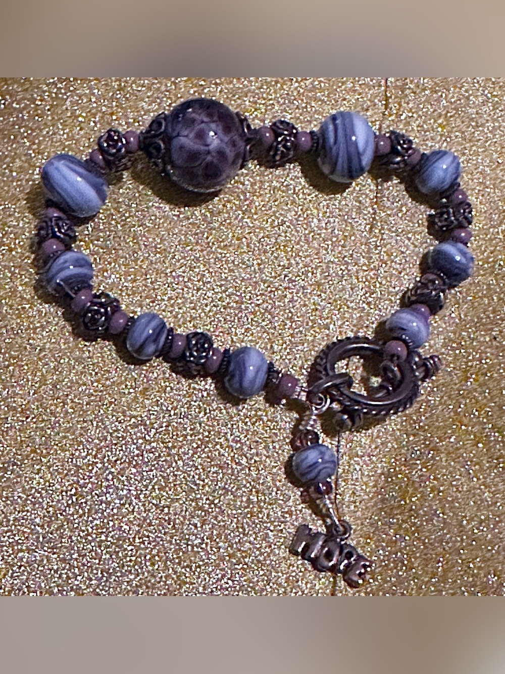 Handmade Purple Agate Beaded Bracelet with HOPE Charm